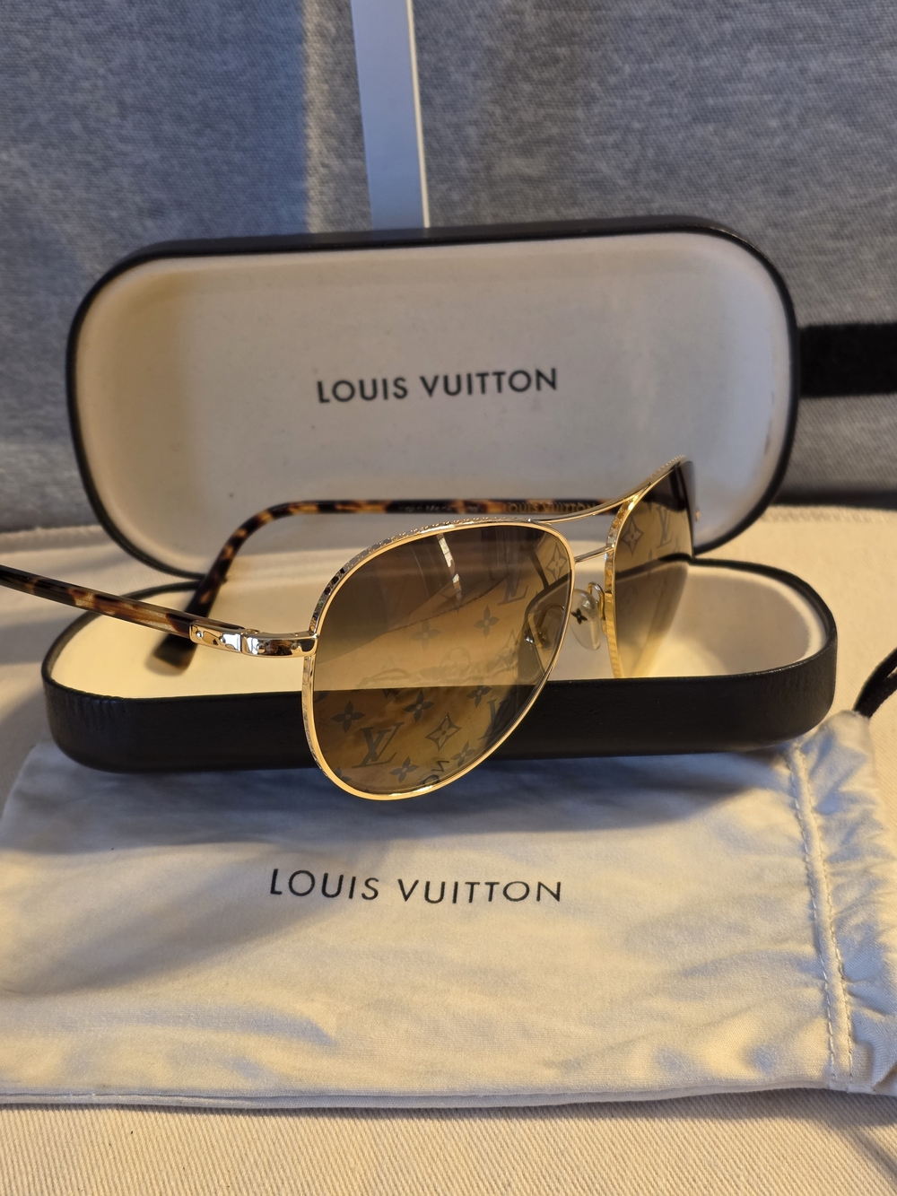 Louis Vuitton Aviator Pilot Sunglasses with Brown Monogram Lenses